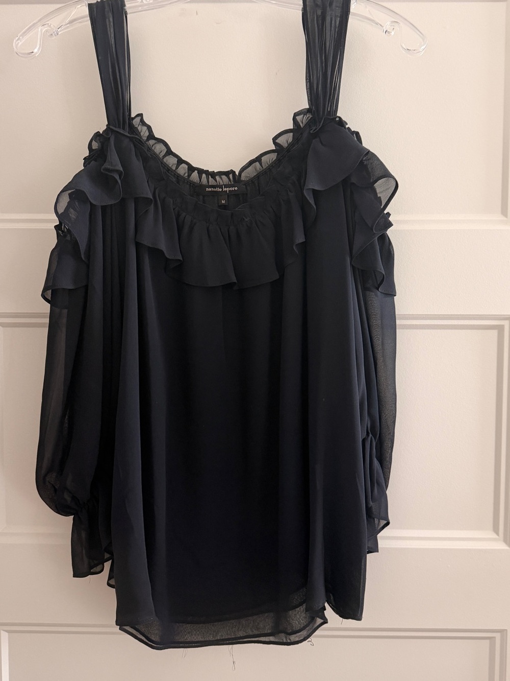 Black Ruffle Cold-Shoulder Blouse